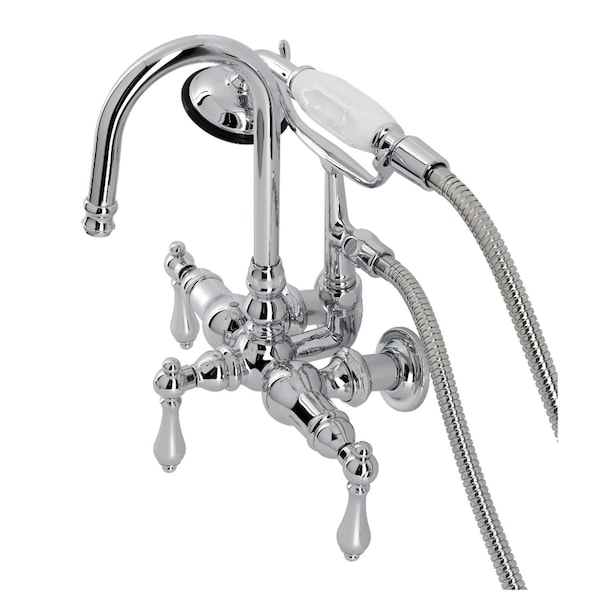 Kingston Brass CA8T1 3-3/8" Tub Wall Mount Clawfoot Tub Faucet with Hand Shower, Polished Chrome CA8T1 - main